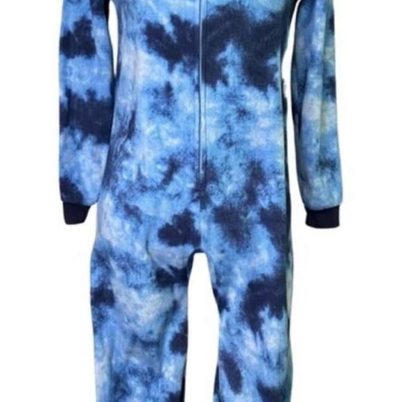 Comfy "Shark" Onesie with Zipper! Blue Tie Dye, size 7 Youth, Lightweight Fleece - Picture 5 of 6